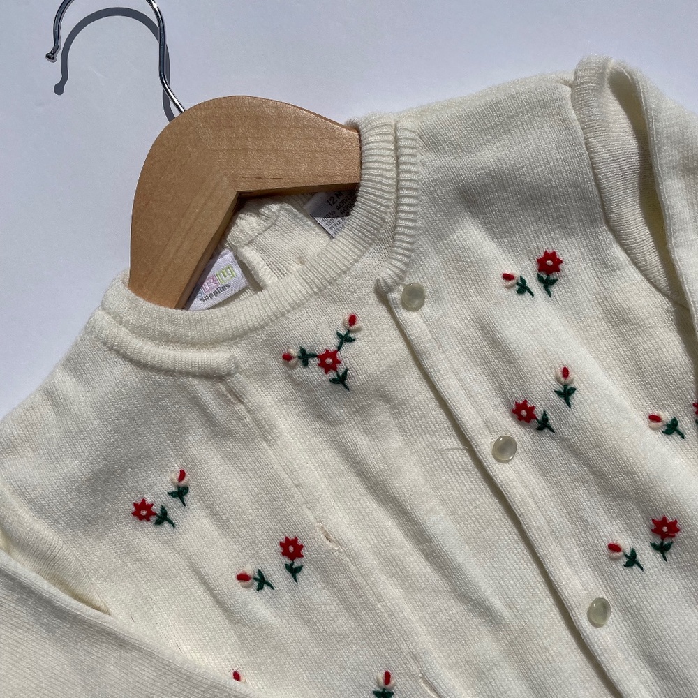 Vintage Baby Embroidered Floral Knit Cardigan